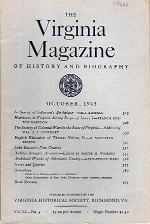 Seller image for The Virginia Magazine of History and Biography, Volume LI,, No. 4: October, 1943 for sale by Dorley House Books, Inc.