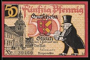 Notgeld Strelitz 1921, 50 Pfennig, Rathaus, Stadtwappen