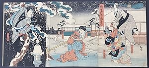 [Woodblock triptych depicting the actors Arashi Sankô I as Yamanaya Bunzô and Arashi Chidori I as...