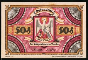 Notgeld Oels in Schl., 50 Pfennig, Wappen St. Johannes, Storchennest