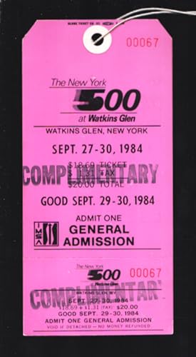 Watkins Glen Speedway IMSA Auto Race Ticket Stub 9/30/1985-The New York 500 ticket stub-VG