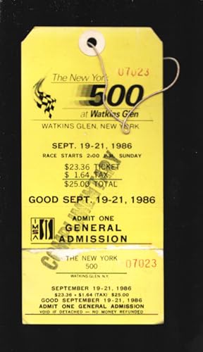 Watkins Glen Speedway IMSA Auto Race Ticket Stub 9/21/1986-The New York 500 ticket stub-VG