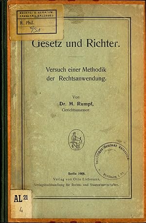 Bild des Verkufers fr Gesetz und Richter Versuch einer Methodik der Rechtsanwendung zum Verkauf von avelibro OHG