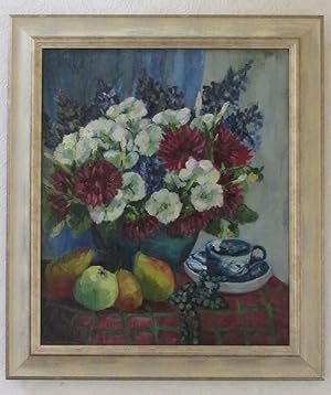 S?ndor Ziffer (1880 - 1962): Still Life with Flowers and Fruits (Öl auf Leinwand, 1932).