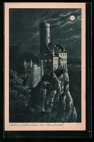 Bild des Verkufers fr Ansichtskarte Schloss Lichtenstein bei Mondnacht zum Verkauf von Bartko-Reher