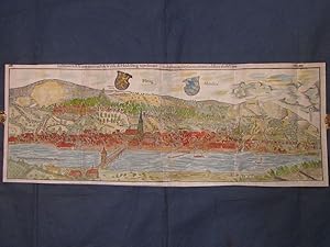 Stadtansicht Heidelbergs (Faltpanorama) aus Sebastian Münsters Cormographia. Handkolorierter Orig...