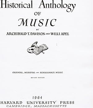 Immagine del venditore per Historical Anthology of Music: Oriental, Medieval and Renaissance Music venduto da Bookshop Baltimore