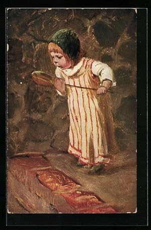Bild des Verkufers fr Knstler-Ansichtskarte Hermann Kaulbach: Kind mit einem Stock zum Verkauf von Bartko-Reher