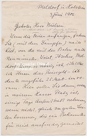 Imagen del vendedor de Eigenhndiger Brief m. Unterschrift, Meldorf in Holstein, 3. Juni 1906. 8vo. 2 S. 8vo. a la venta por Antiquariat Dwal