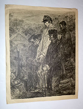 Les dévotions. (Soldiers kneeling at a grave). Original lithograph.