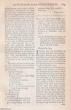 The Mysore War. Letter from Lord Cornwallis, containing a Narrative of his Campaign in 1792, down...