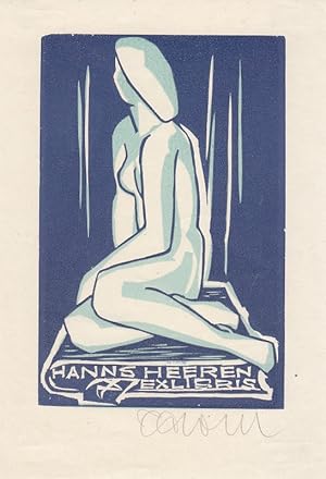 Bild des Verkufers fr Exlibris Hanns Heeren. Stilisierter Frauenakt, auf Buch sitzend. zum Verkauf von Antiquariat  Braun