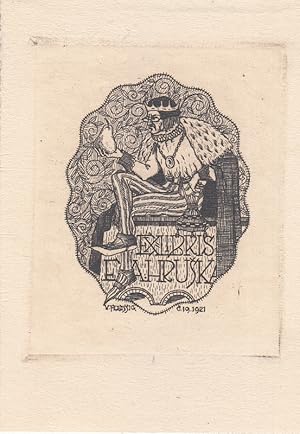 Imagen del vendedor de Ex=Libris E. A. Hruska. Sitzender Knig mit Birne. a la venta por Antiquariat  Braun