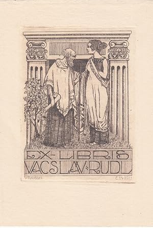 Bild des Verkufers fr Ex-Libris Vacslav Rudl. Antikes Paar vor Sulen. zum Verkauf von Antiquariat  Braun