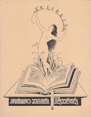 Bild des Verkufers fr Ex Libris Adelino Xavier Esteves. Auf offenem Buch stehender Frauenakt. zum Verkauf von Antiquariat  Braun