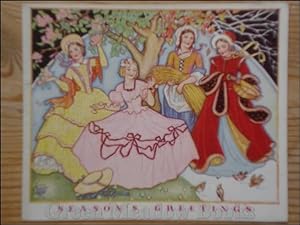 SEASONS GREETINGS! Deco flavoured card four charming ladies, and robins under trees.