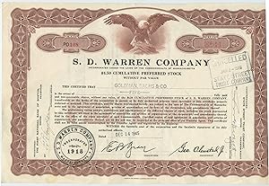 Immagine del venditore per S. D. Warren stock certificate venduto da Attic Books (ABAC, ILAB)