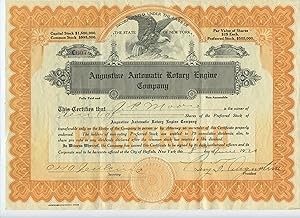 Augustine Automatic Rotary Engine stock certificate