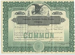 Augustine Automatic Rotary Engine stock certificate