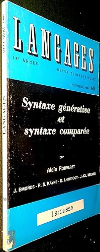 Bild des Verkufers fr Langages, revue trimestrielle - Dcembre 1980 N 60 - Syntaxe gnrative et syntaxe compare zum Verkauf von Le Chemin des philosophes