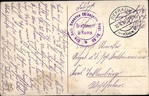 Dt. Feldpost, Truppenstempel, Ers. Reserve Infanterie Regt. Nr. 69 ?, I WK, Refrath