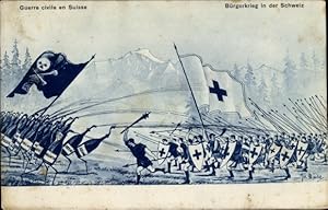 Ansichtskarte / Postkarte Bürgerkrieg in der Schweiz, vermenschlichte Absinthflaschen