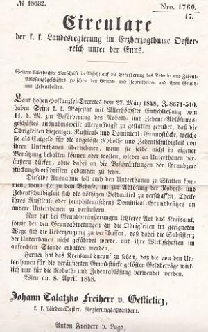 der k.k.Landesregierung im Erzherzogthume Oesterreich unter der Enns. No.18632. Weitere Allerhöch...