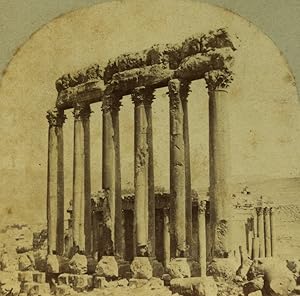 Palestine Temple of Jupiter Baalbek Columns Old Stereo photo Francis Frith 1857