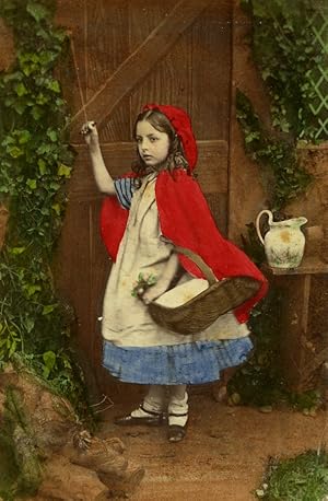 Seller image for Little Red Riding Hood ringing doorbell Old CDV photo hand colored 1870 for sale by Bits of Our Past Ltd