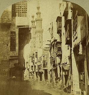Egypt Cairo street Mosque of Metwali Old Stereo photo Francis Frith 1857