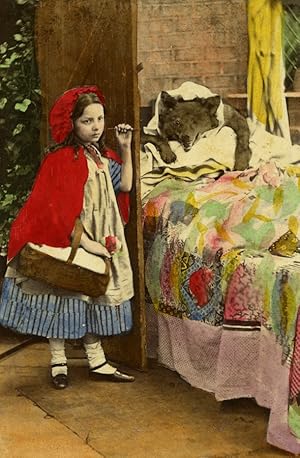 Seller image for Little Red Riding Hood entering Grandma's house Old CDV photo hand colored 1870 for sale by Bits of Our Past Ltd