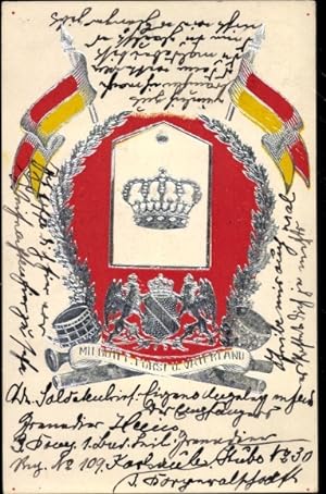 Ansichtskarte / Postkarte Großherzogtum Baden, Mit Gott für Fürst und Vaterland, Krone, Wappen