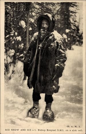 Ansichtskarte / Postkarte Mid Snow and Ice, 1. Bishop Breynat OMI on a sick call, Missionar