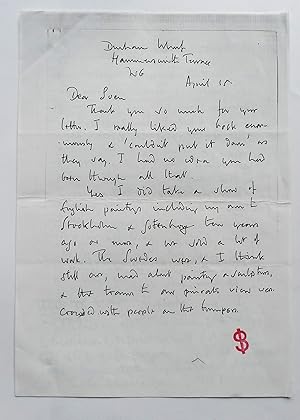 Bild des Verkufers fr Photocopy of an autograph letter from Julian Trevelyan to Sven Berlin. With Berlin's autograph notes at end. zum Verkauf von Roe and Moore
