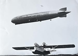 1970s Glossy Black and White Photo of a Lufthansa Dornier Superwal with a Zeppelin