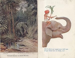 Bild des Verkufers fr India Sugar Cane Elephant African Hunting Painting 2x Old Postcard s zum Verkauf von Postcard Finder