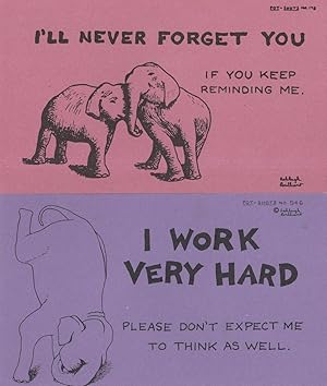 Seller image for I'll Never Forget You I Work Very Hard 2x Elephant Proverb Postcard s for sale by Postcard Finder