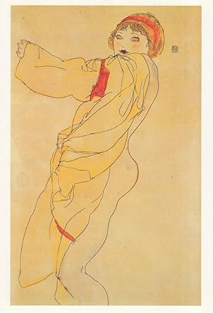 Bild des Verkufers fr Egon Schiele Yellow Dress and Orange Headband Painting Postcard zum Verkauf von Postcard Finder