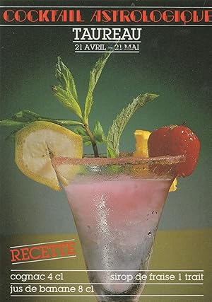 Taurus Alcoholic Drink Cocktail Astrology Zodiac French Postcard