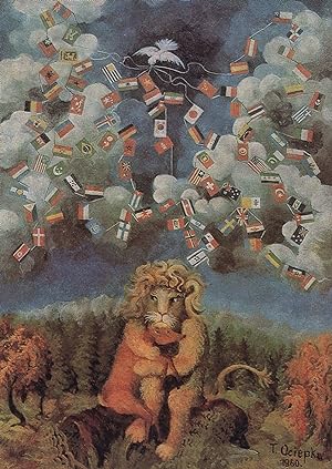Seller image for Teofil Ociepka Polish Lion With Clouds Of Flags Painting Postcard for sale by Postcard Finder