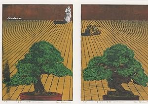 Nana Shiomi Double Faced Theatre Woodcut Japan Exhibition Postcard