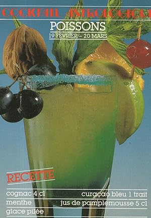 Pisces The Fish Alcohol Zodiac Drink Cocktail French Postcard