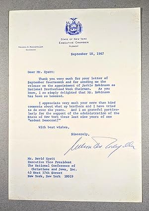 GOVERNOR NELSON ROCKEFELLER SIGNED LETTER with JACKIE ROBINSON Association 1967