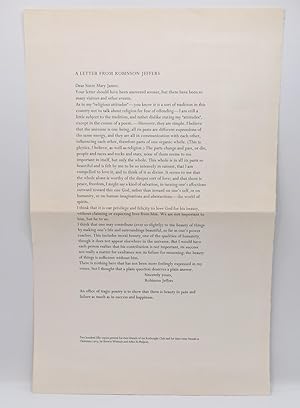 A LETTER FROM ROBINSON JEFFERS; [Limited edition broadside print]