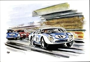 Künstler Ansichtskarte / Postkarte 24 Heures du Mans, En pleine vitesse, tribunes, Assurances Inc...