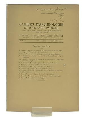 Bild des Verkufers fr Nouvelles dcouvertes et acquisitions du Muse prhistorique et gallo-romain de Strasbourg. Rapport sur la gestion durant les annes 1914  1922 prsent par le conservateur R. Forrer. zum Verkauf von Librairie de l'Amateur