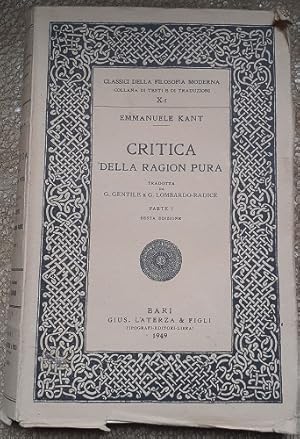 Seller image for CRITICA DELLA RAGION PURA PARTE I, for sale by Libreria antiquaria Pagine Scolpite