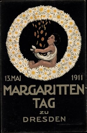 Künstler Ansichtskarte / Postkarte Dresden, Margaritten Tag 1911, Blumentag, Kranz, Geldregen