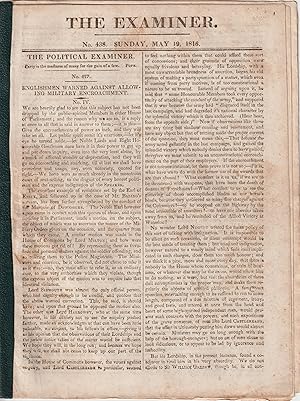 Image du vendeur pour The Examiner. No. 438, 19 May, 1816 mis en vente par R.W. Forder