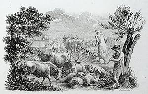 Image du vendeur pour Rosmsler, Johann August. Der Landmann. Ochsenpflug und Htejunge. mis en vente par GALERIE HIMMEL